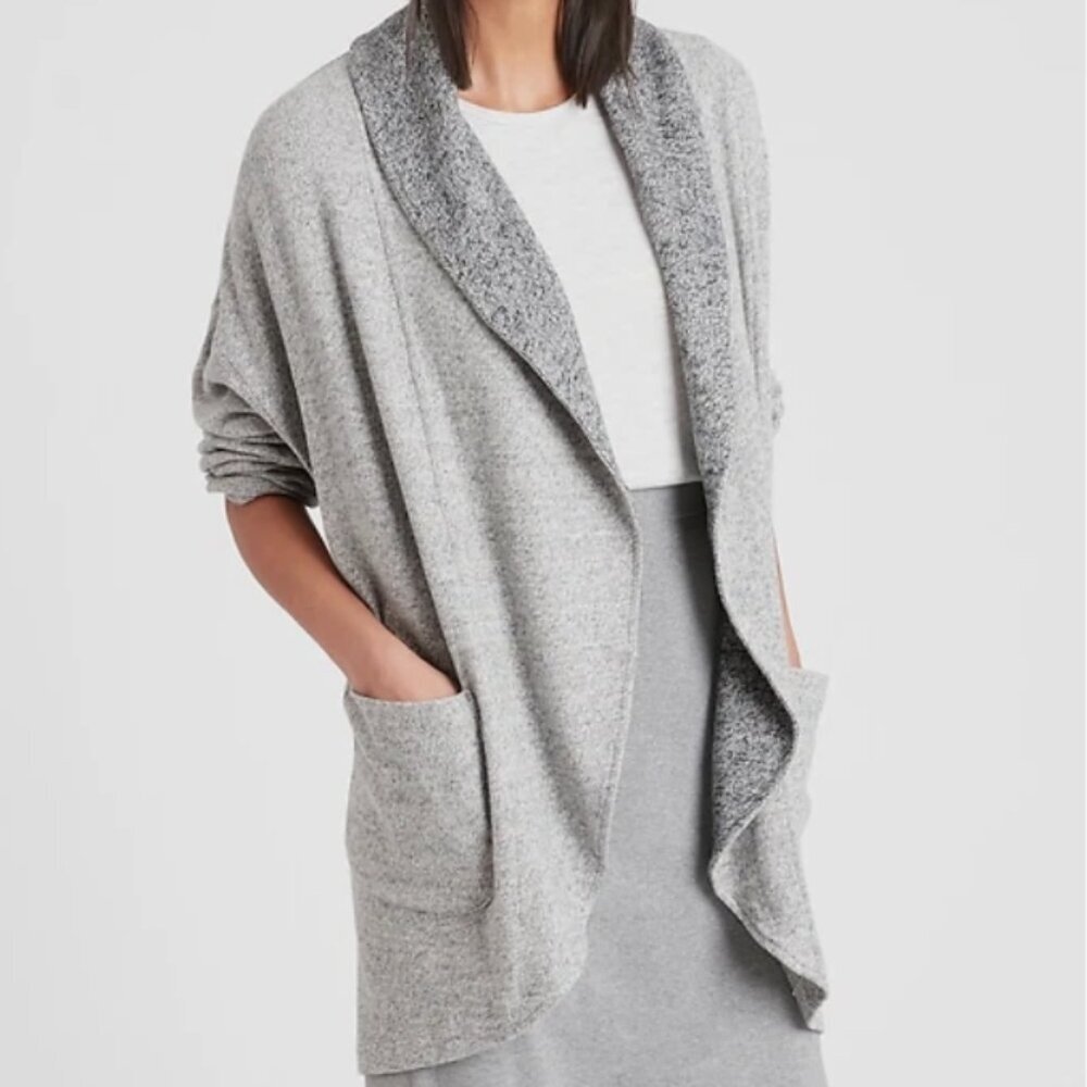 Banana Republic Open Lofty Knit Cardigan Sweater Womens Size‎ M/L Gray Pockets